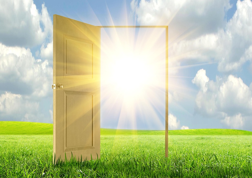 Sun rays passing through an open door
